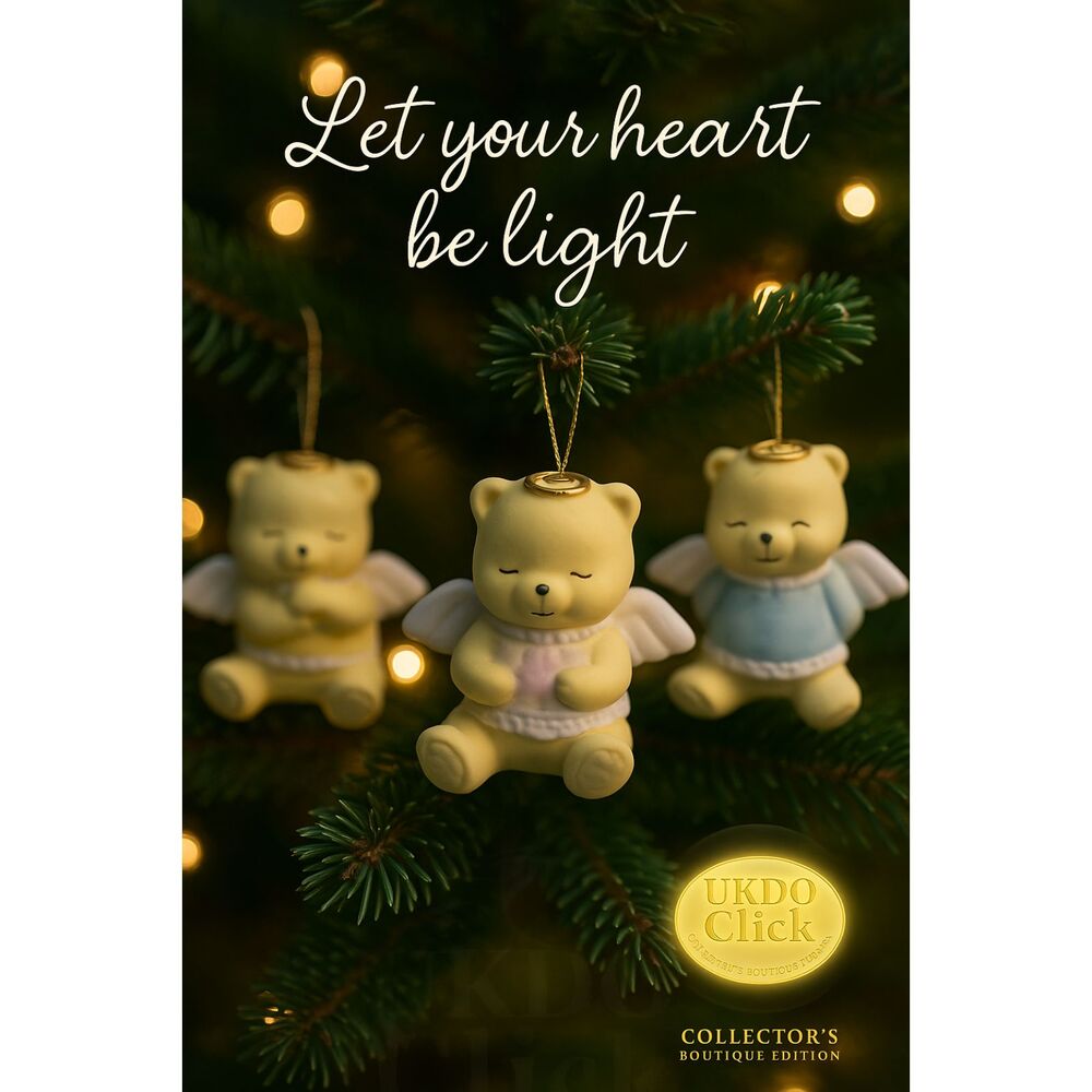 Set 3 Bear Angel Ornaments Christmas Figurines Pastel Colors Tree Decor